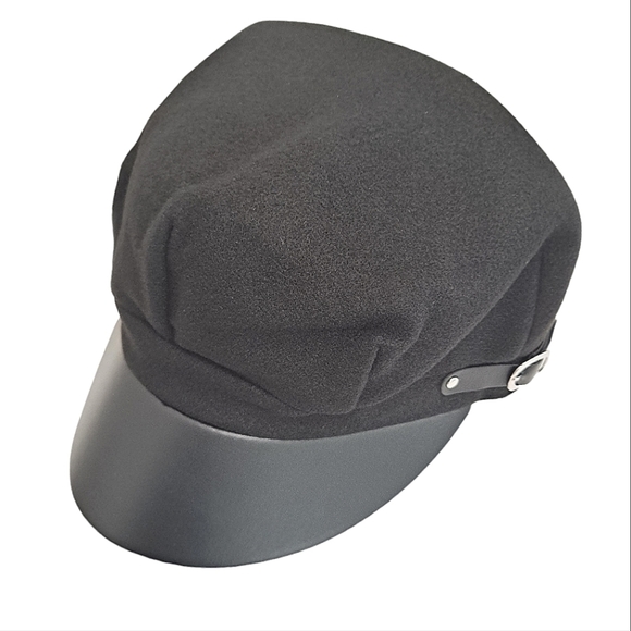 Women's Baker boy black faux leather fabric soft hat cap casual beret new - Picture 13 of 16